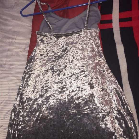 Gray velvet dress with sparkles on front bottom - Picture 3 of 4